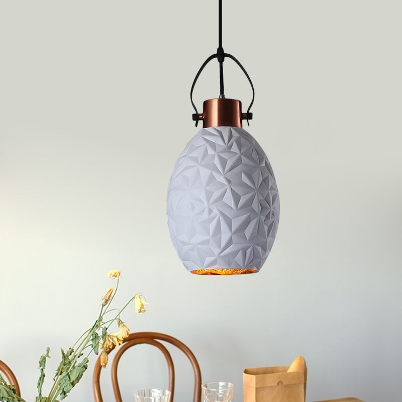 Elliptical Industrial Pendant Light with Textured Glass - Black/White/Blue - 1 Bulb - Copper Hanging - Handle Included