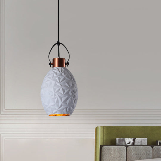 Elliptical Industrial Pendant Light with Textured Glass - Black/White/Blue - 1 Bulb - Copper Hanging - Handle Included