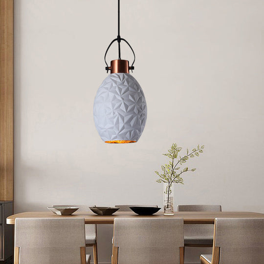 Elliptical Industrial Pendant Light with Textured Glass - Black/White/Blue - 1 Bulb - Copper Hanging - Handle Included