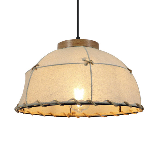 Rustic Beige Fabric Ceiling Pendant Light with Wooden Top, 14"/16"/18" Wide