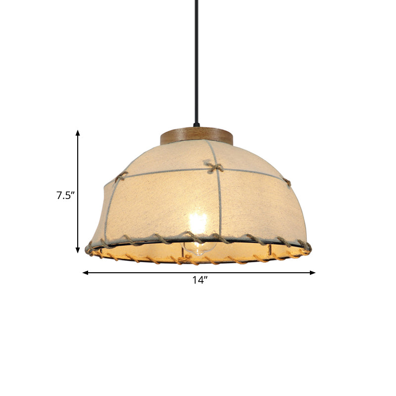 Rustic Beige Fabric Ceiling Pendant Light with Wooden Top, 14"/16"/18" Wide