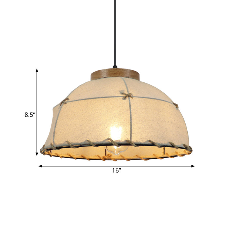 Rustic Beige Fabric Ceiling Pendant Light with Wooden Top, 14"/16"/18" Wide