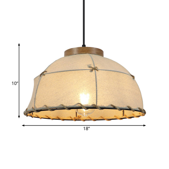 Rustic Beige Fabric Ceiling Pendant Light with Wooden Top, 14"/16"/18" Wide