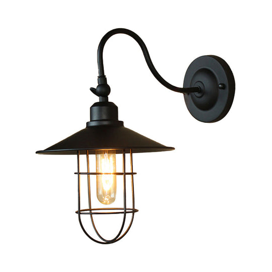 Metal Black Wall Lamp With Flared Shade: Nautical Style 1-Head Lighting For Hallway