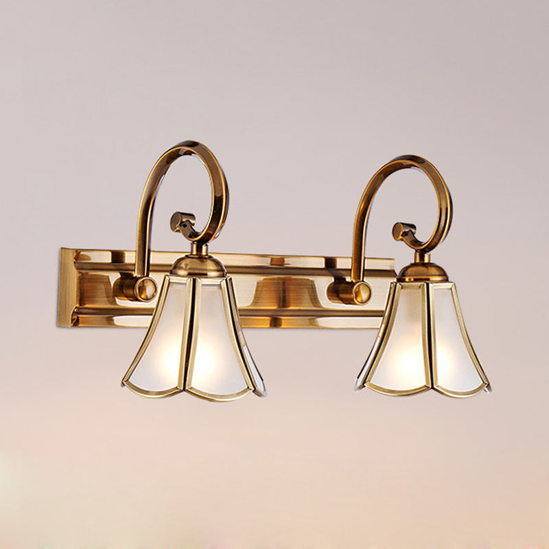 Gold Scalloped Vanity Lamp - Colonial Style 1/2/3-Head Bathroom Wall Lighting Fixture