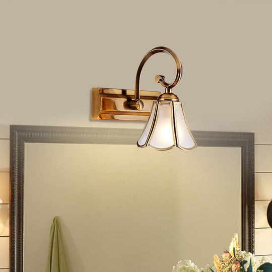 Gold Scalloped Vanity Lamp - Colonial Style 1/2/3-Head Bathroom Wall Lighting Fixture