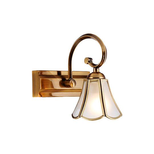 Gold Scalloped Vanity Lamp - Colonial Style 1/2/3-Head Bathroom Wall Lighting Fixture