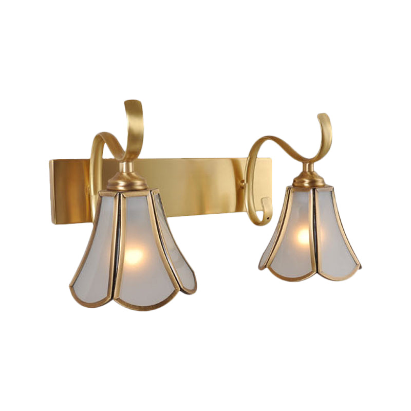 Gold Vanity Sconce With Milky Glass Shade - 1/2/3-Light Colonial Light Fixture