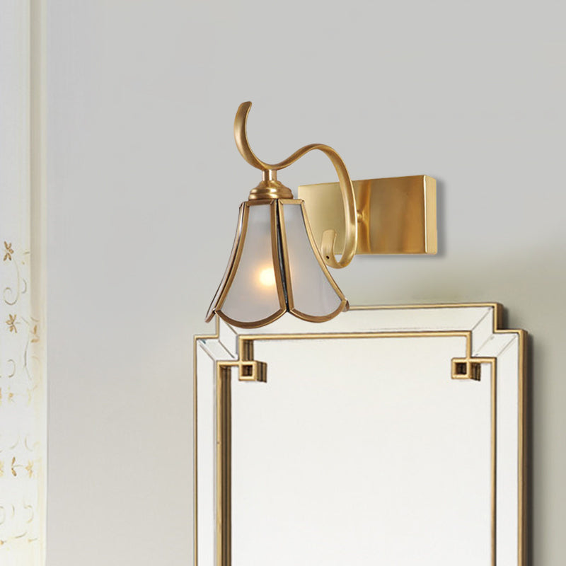 Gold Vanity Sconce With Milky Glass Shade - 1/2/3-Light Colonial Light Fixture