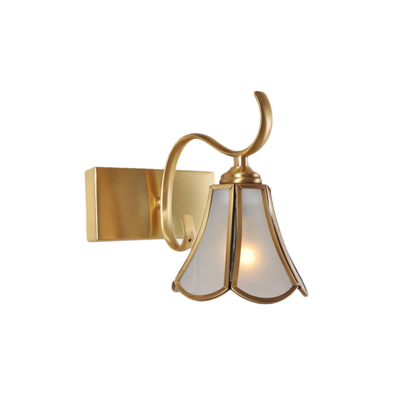 Gold Vanity Sconce With Milky Glass Shade - 1/2/3-Light Colonial Light Fixture