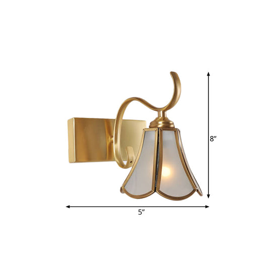 Gold Vanity Sconce With Milky Glass Shade - 1/2/3-Light Colonial Light Fixture