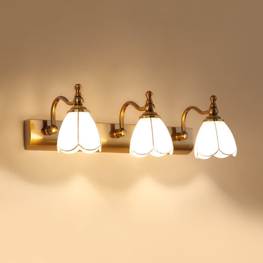 Ivory Glass Colonial Vanity Light In Gold- 1/2/3-Bulb Bathroom Wall Mount