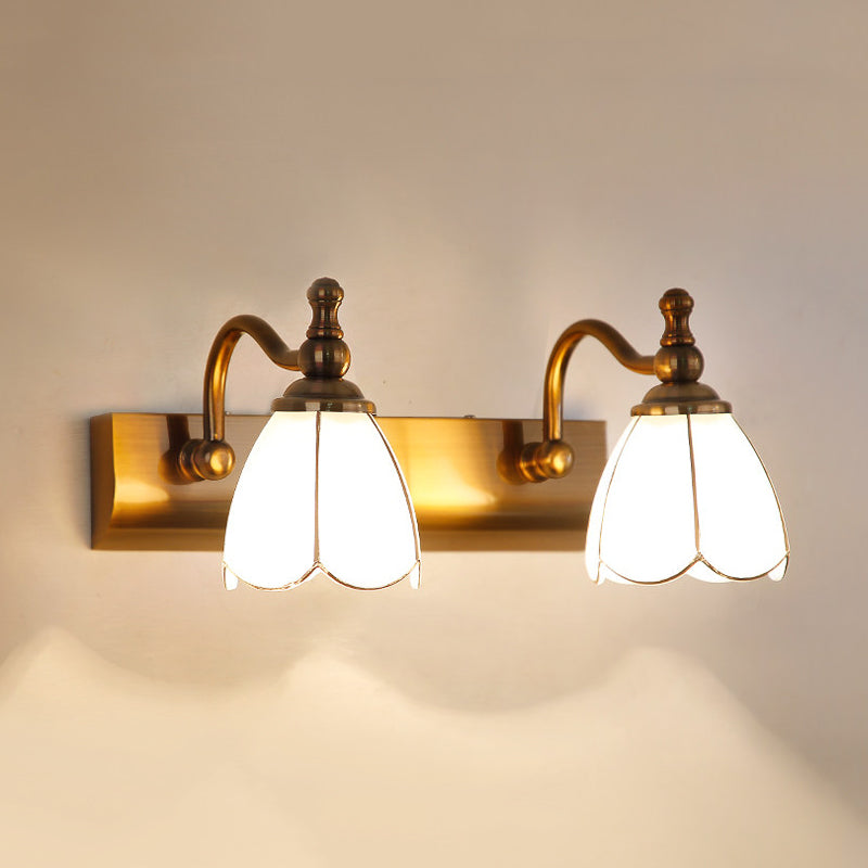 Ivory Glass Colonial Vanity Light In Gold- 1/2/3-Bulb Bathroom Wall Mount