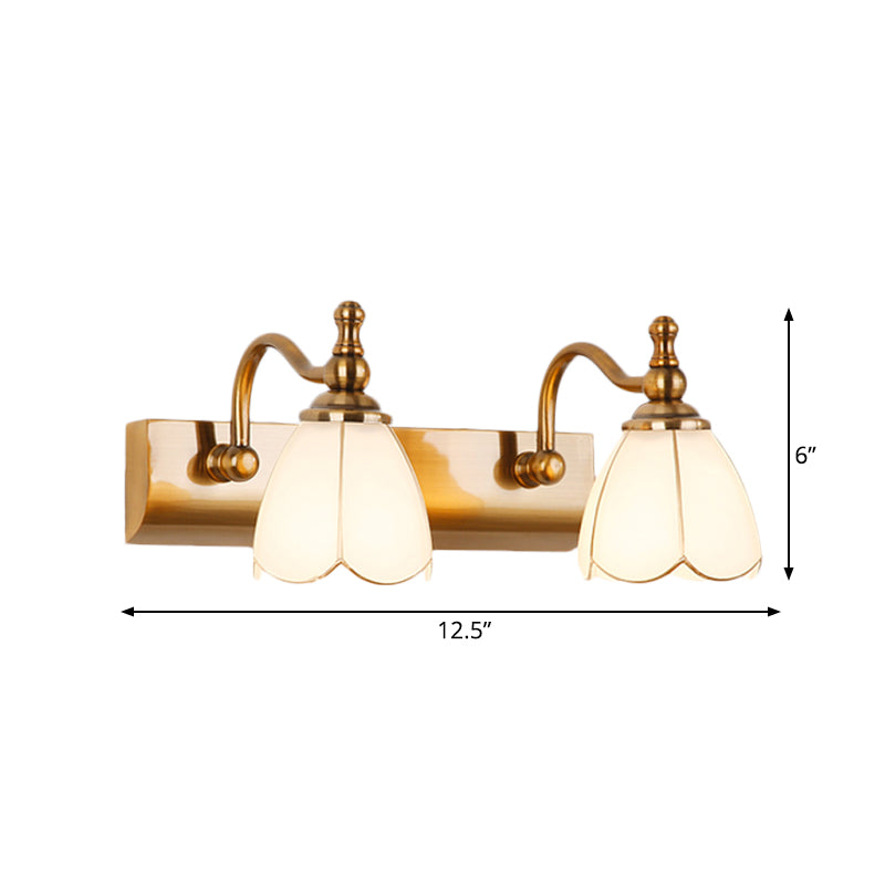 Ivory Glass Colonial Vanity Light In Gold- 1/2/3-Bulb Bathroom Wall Mount