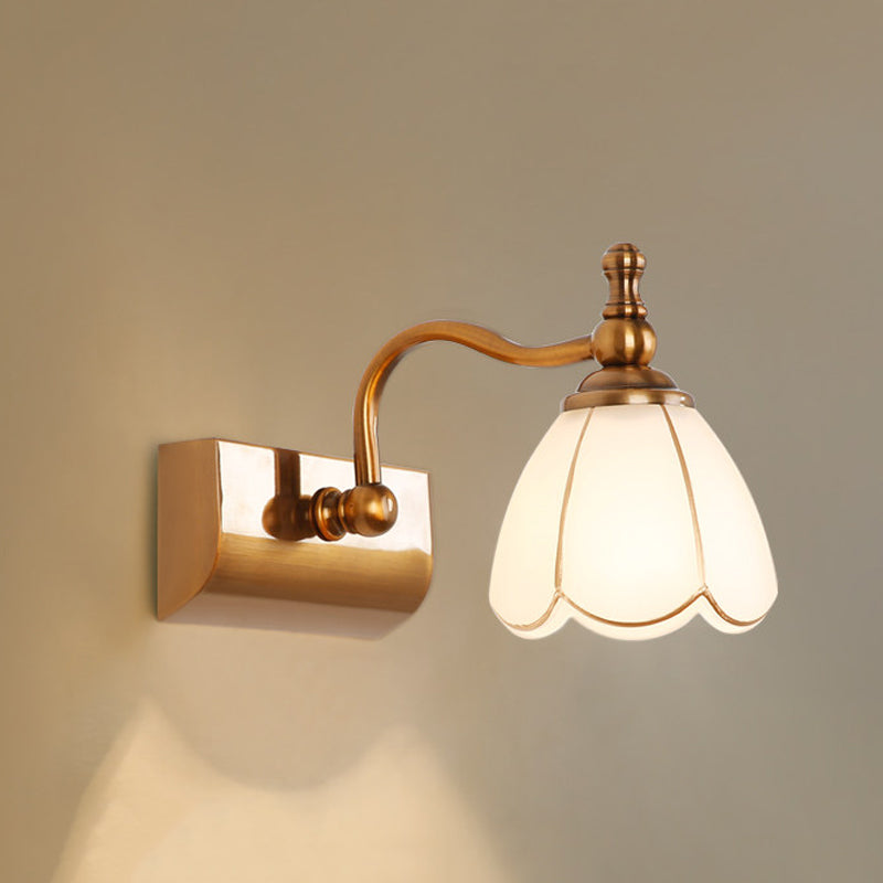 Ivory Glass Colonial Vanity Light In Gold- 1/2/3-Bulb Bathroom Wall Mount