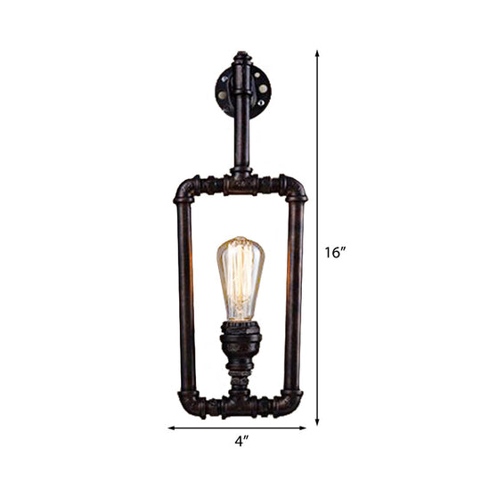 Metallic Water Pipe Industrial Wall Sconce - 1 Light Rectangle Lamp For Living Room In Black