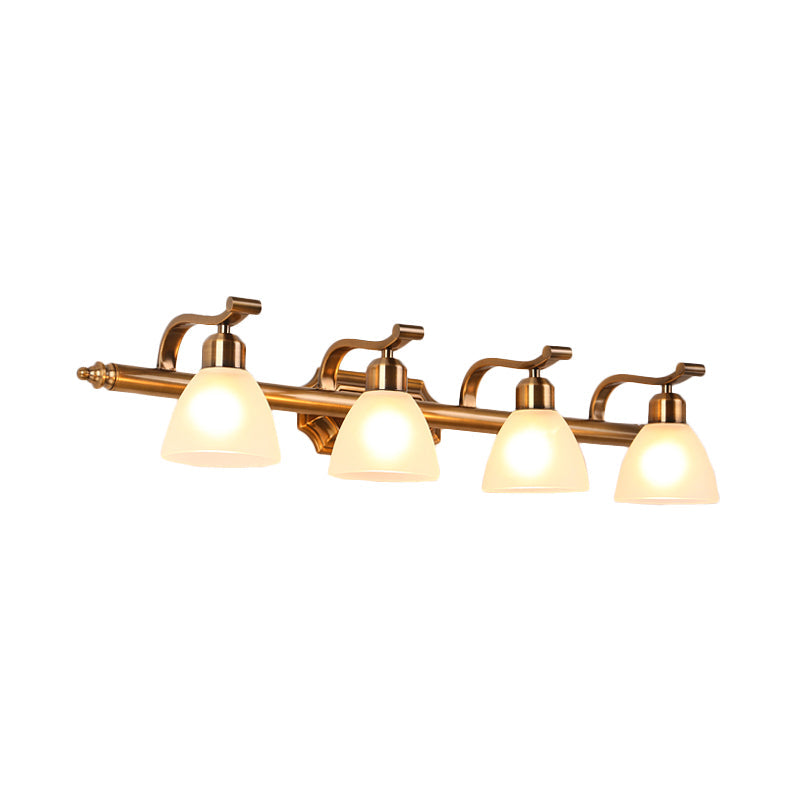 Gold Colonial Dome Vanity Lighting Idea: 1/2/3-Light Cream Glass Bathroom Wall Light With Curved Arm