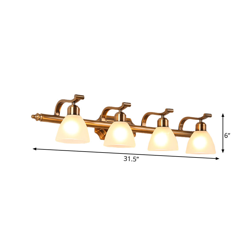 Gold Colonial Dome Vanity Lighting Idea: 1/2/3-Light Cream Glass Bathroom Wall Light With Curved Arm