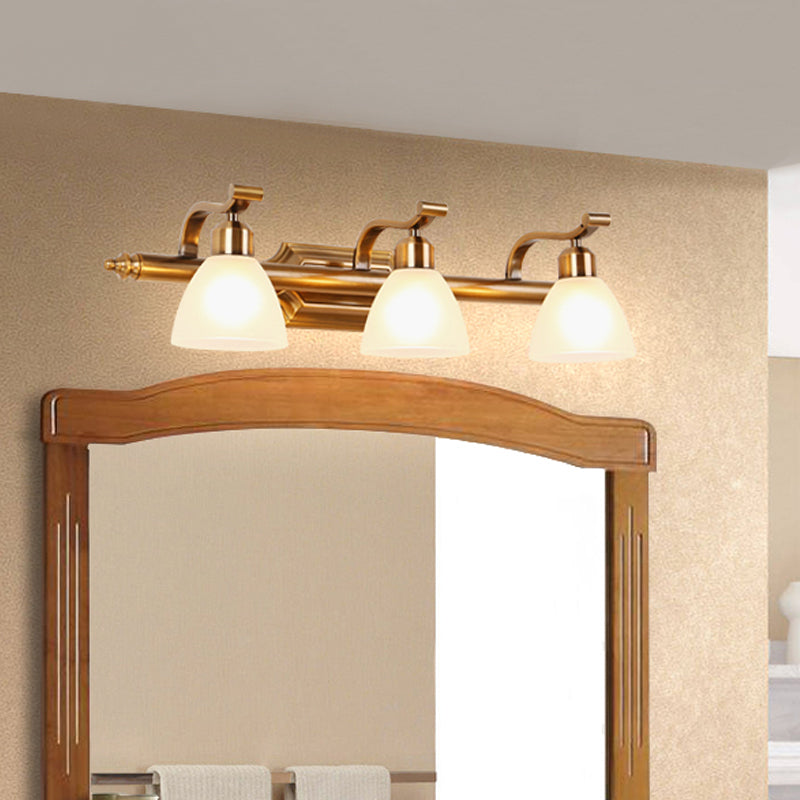 Gold Colonial Dome Vanity Lighting Idea: 1/2/3-Light Cream Glass Bathroom Wall Light With Curved Arm