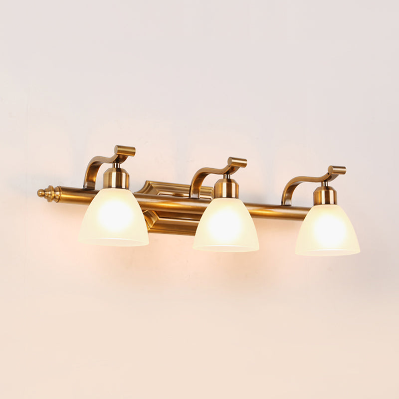 Gold Colonial Dome Vanity Lighting Idea: 1/2/3-Light Cream Glass Bathroom Wall Light With Curved Arm