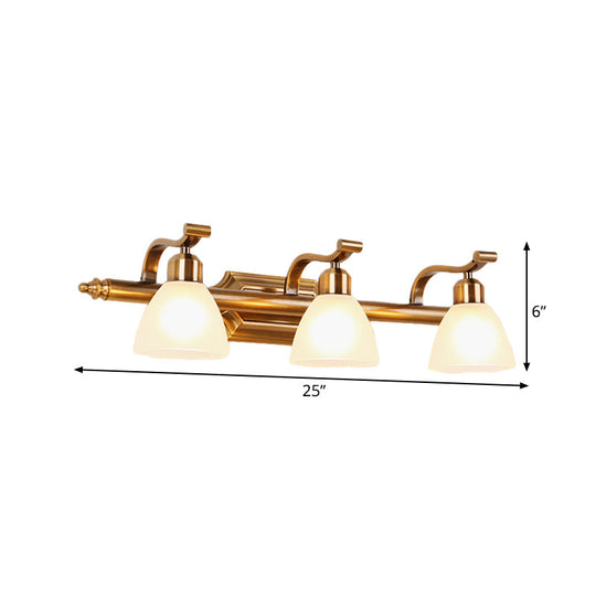 Gold Colonial Dome Vanity Lighting Idea: 1/2/3-Light Cream Glass Bathroom Wall Light With Curved Arm