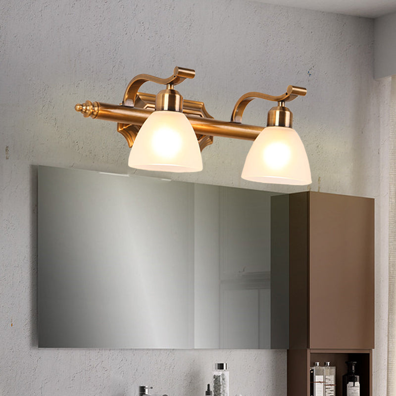 Gold Colonial Dome Vanity Lighting Idea: 1/2/3-Light Cream Glass Bathroom Wall Light With Curved Arm