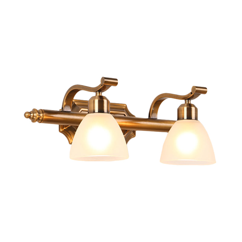 Gold Colonial Dome Vanity Lighting Idea: 1/2/3-Light Cream Glass Bathroom Wall Light With Curved Arm