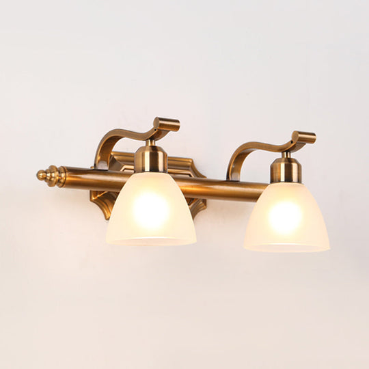 Gold Colonial Dome Vanity Lighting Idea: 1/2/3-Light Cream Glass Bathroom Wall Light With Curved Arm