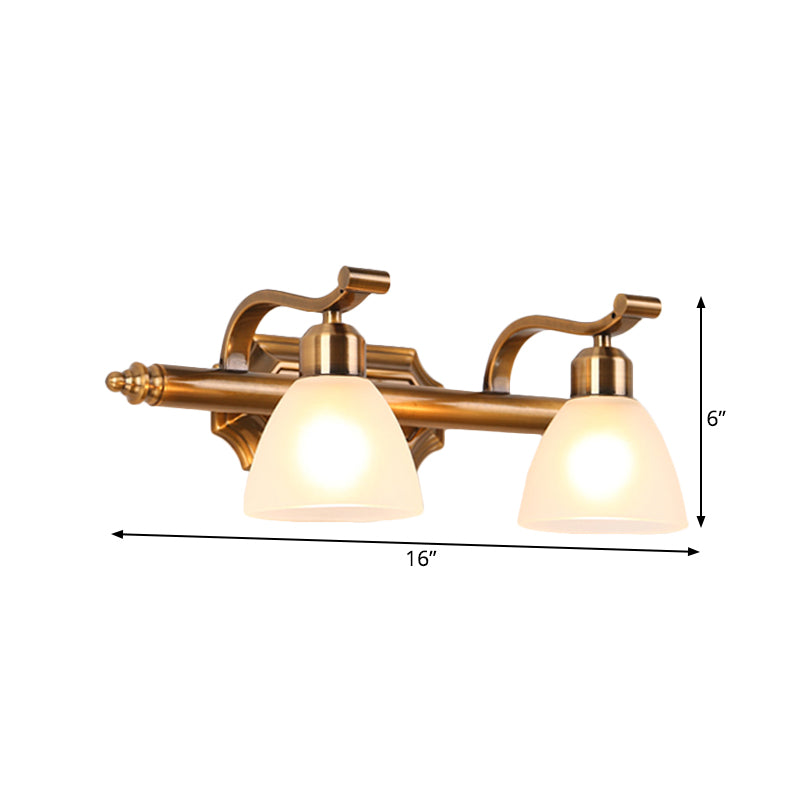 Gold Colonial Dome Vanity Lighting Idea: 1/2/3-Light Cream Glass Bathroom Wall Light With Curved Arm