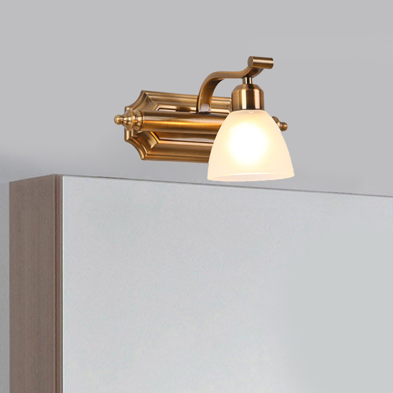 Gold Colonial Dome Vanity Lighting Idea: 1/2/3-Light Cream Glass Bathroom Wall Light With Curved Arm