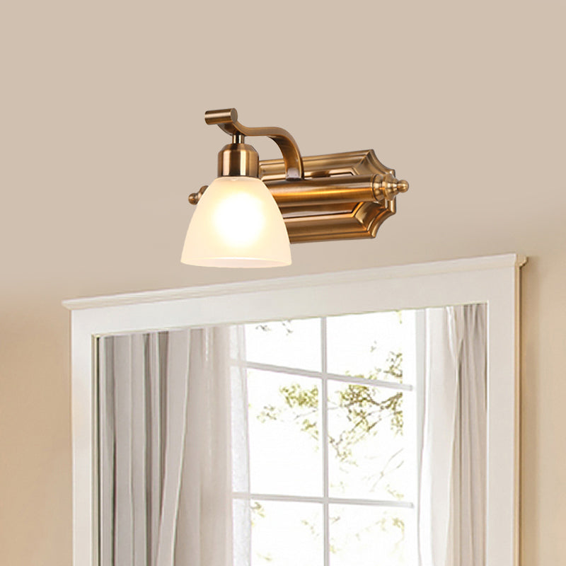 Gold Colonial Dome Vanity Lighting Idea: 1/2/3-Light Cream Glass Bathroom Wall Light With Curved Arm