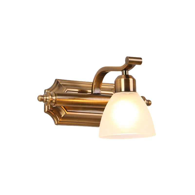 Gold Colonial Dome Vanity Lighting Idea: 1/2/3-Light Cream Glass Bathroom Wall Light With Curved Arm