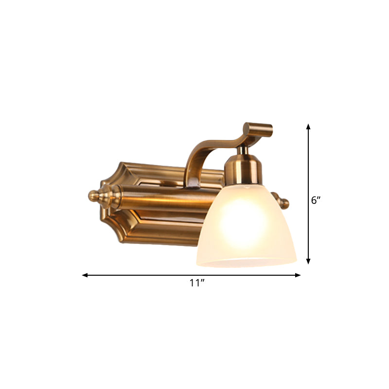 Gold Colonial Dome Vanity Lighting Idea: 1/2/3-Light Cream Glass Bathroom Wall Light With Curved Arm