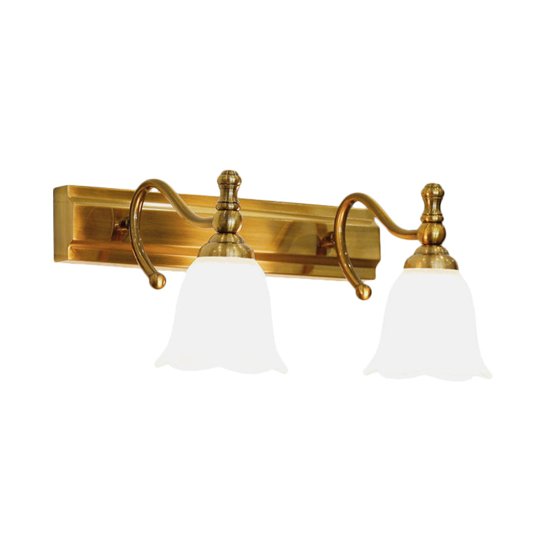 Colonial Wall Vanity Light With Flower Opal Glass Shade In Gold - 2/3 Heads