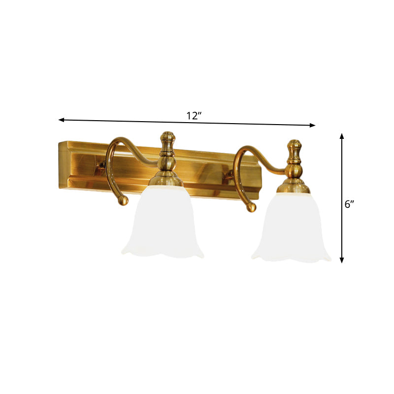 Colonial Wall Vanity Light With Flower Opal Glass Shade In Gold - 2/3 Heads