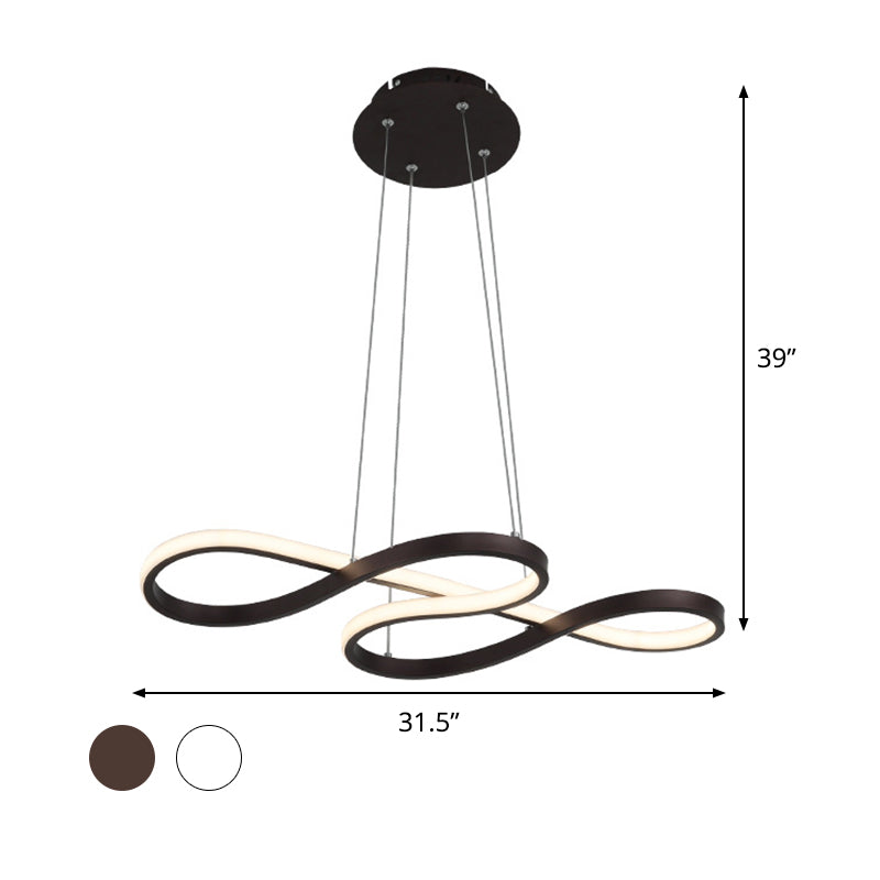 Minimalist Black/White Led Pendant Lamp - Meandering Aluminum Chandelier 24.5/31.5 Inches Wide