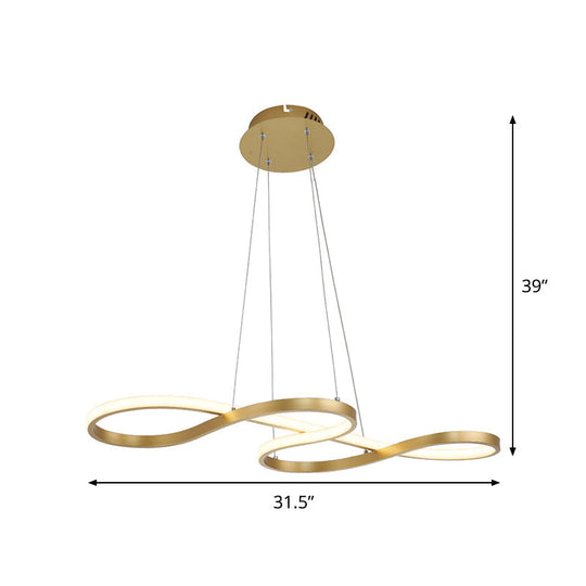 Sleek Twist Pendant Chandelier With Gold Finish - 24.5 To 31.5 Wide Led Hanging Lamp For Dining