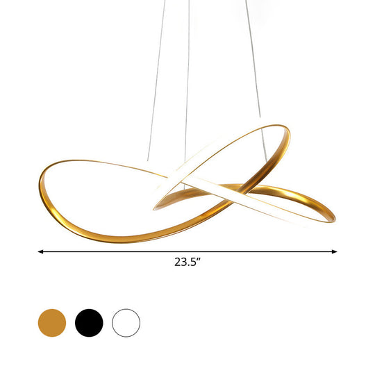 Minimal Acrylic Led Chandelier - Curved Dining Table Suspension Lamp In Black/White/Gold 19.5/23.5