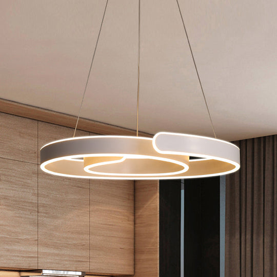 Minimalist Led Pendant Light With White Swirl Acrylic Chandelier - Warm/White Lighting For