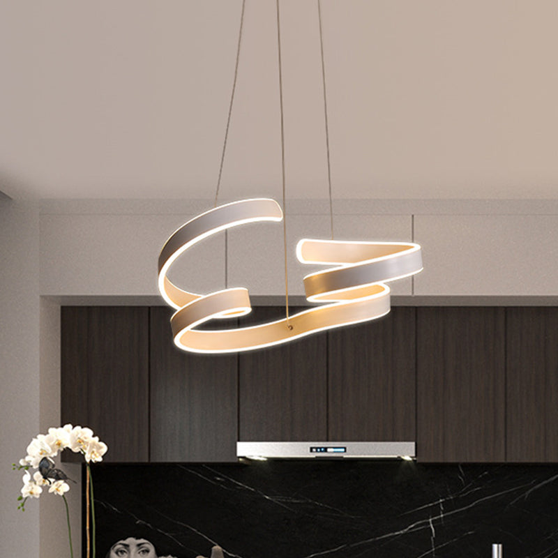 White Minimalist Aluminum Led Chandelier Pendant Light For Dining Table - Warm/White / Warm