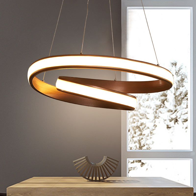 Modern Led Hanging Pendant Light With Silica Gel Coffee Curl Design Warm/White 23/31.5 Inches Width