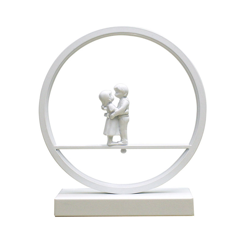 Romantic Acrylic Table Lamp: Simple Black/White Hoop Nightstand Light With Lover Statuette