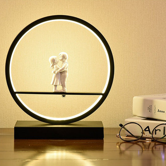 Simona - Romantic Black/White Hoop Nightstand Light Simple Romantic Acrylic Table Lamp in Warm/White Light with Lover Statuette