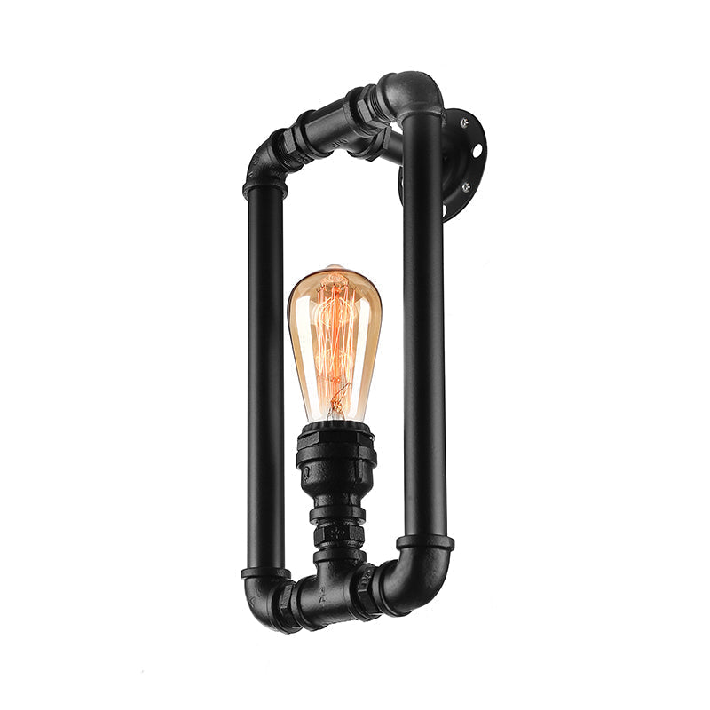 Antique Iron Wall Mounted Lamp - Stylish Black/Rust Rectangular Pipe Sconce Light For Bedroom