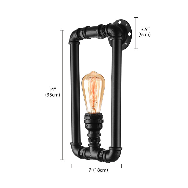 Antique Iron Wall Mounted Lamp - Stylish Black/Rust Rectangular Pipe Sconce Light For Bedroom