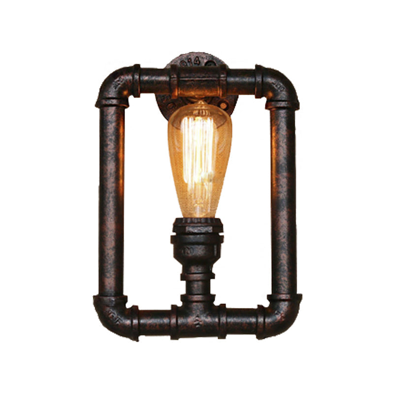 Antique Iron Wall Mounted Lamp - Stylish Black/Rust Rectangular Pipe Sconce Light For Bedroom