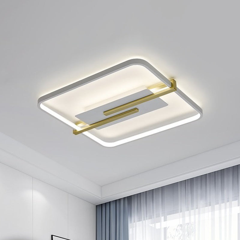 Minimalist Led Bedroom Flush-Mount Light Fixture - Black/White & Gold Ceiling Lamp With Square