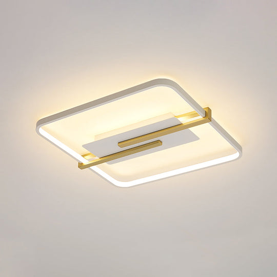 Minimalist LED Bedroom Flush-Mount Light Fixture - Black/White & Gold Ceiling Lamp with Square Acrylic Frame