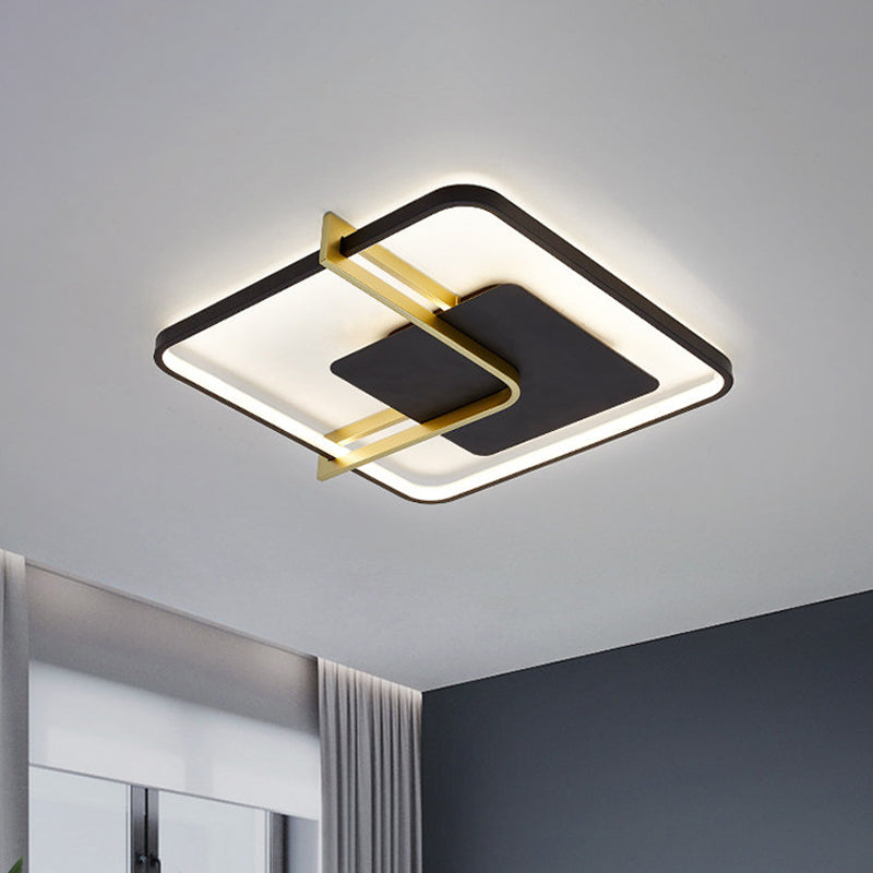 Sleek Square Thin Ceiling Flushmount Lamp - Minimalistic Acrylic Black/White-Gold Flush Light Fixture with Elegant Right Angle Curve