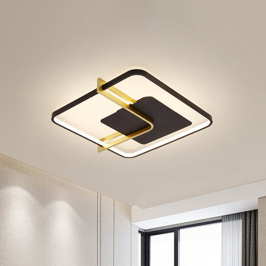 Sleek Square Thin Ceiling Flushmount Lamp - Minimalistic Acrylic Black/White-Gold Flush Light